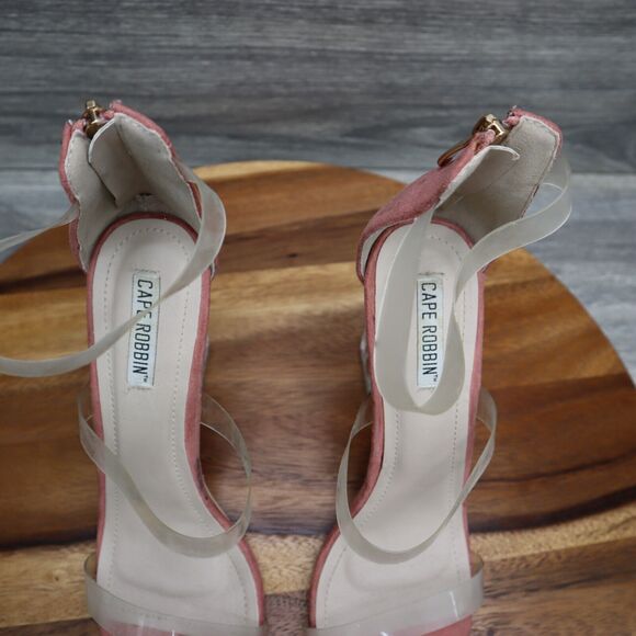 Cape Robbin Shoe Womens Size 7 Ankle Strap Pink Clear Chunky Zipper Heels Maria - Picture 4 of 11